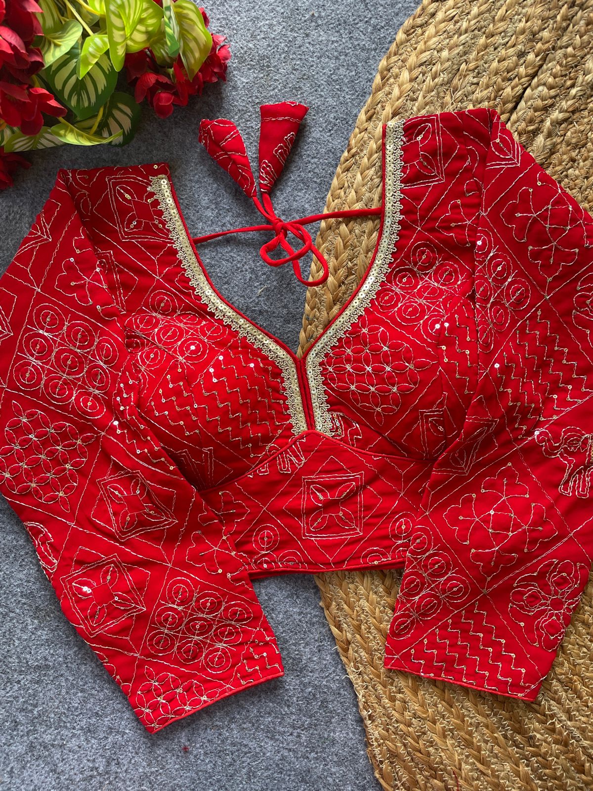 Sabyasachi Style Premium Gujarat-style Work Blouse-Red